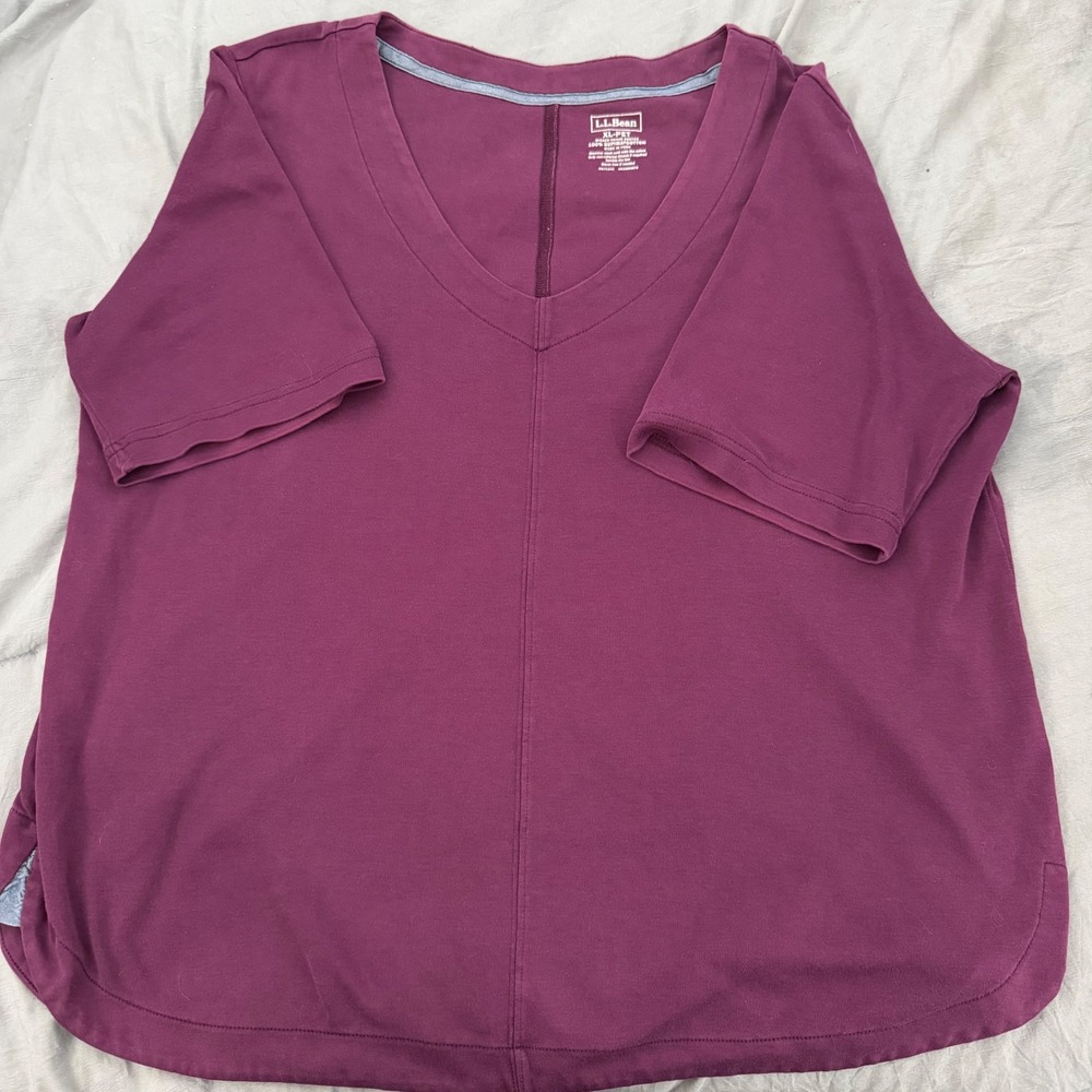 LL Bean 100% Supima Cotton Preppy Minimalist Plum Short Sleeve Top Sz XL Petite